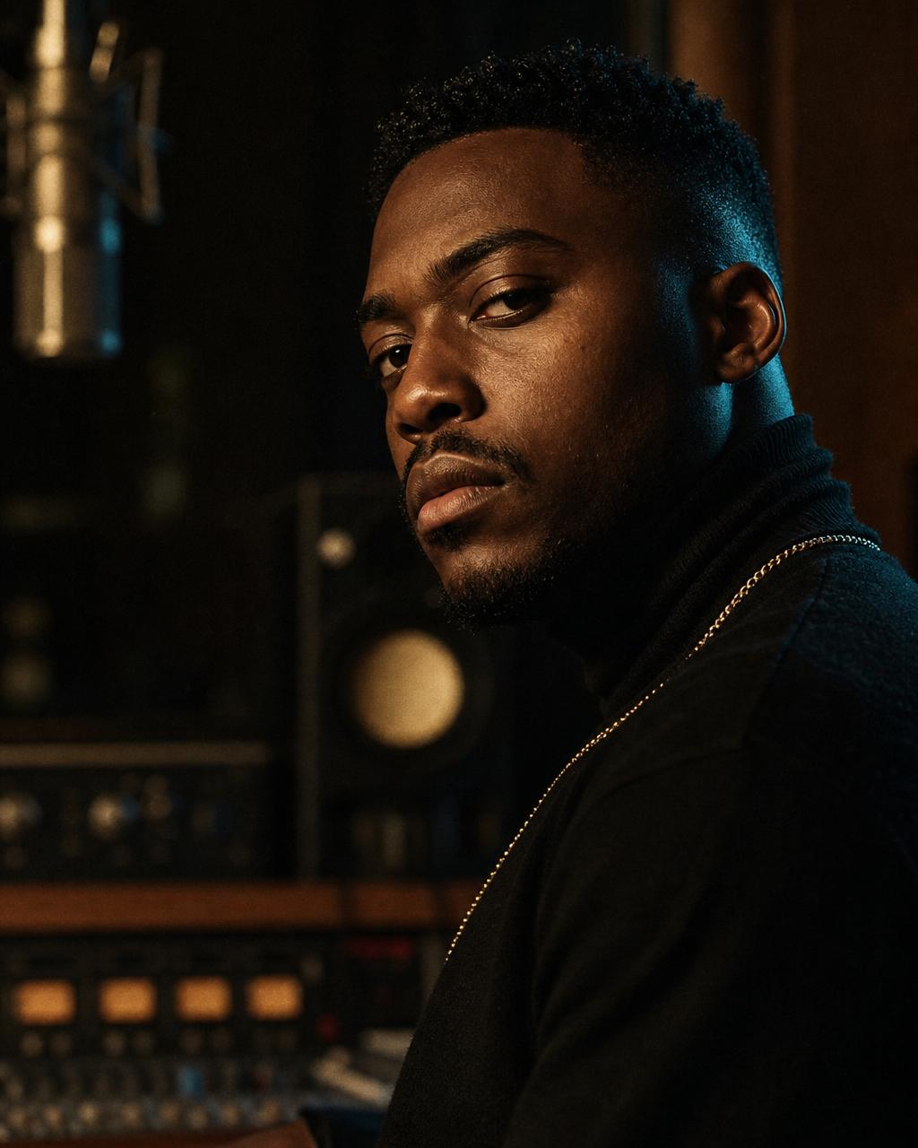 Cinematic portrait of MarCuS the 9LiveZ in the studio