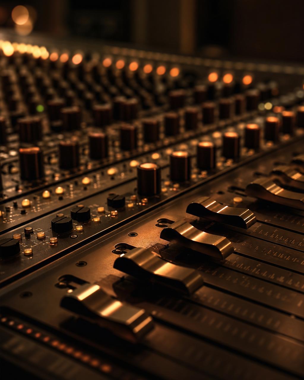 Close-up of a professional mixing console